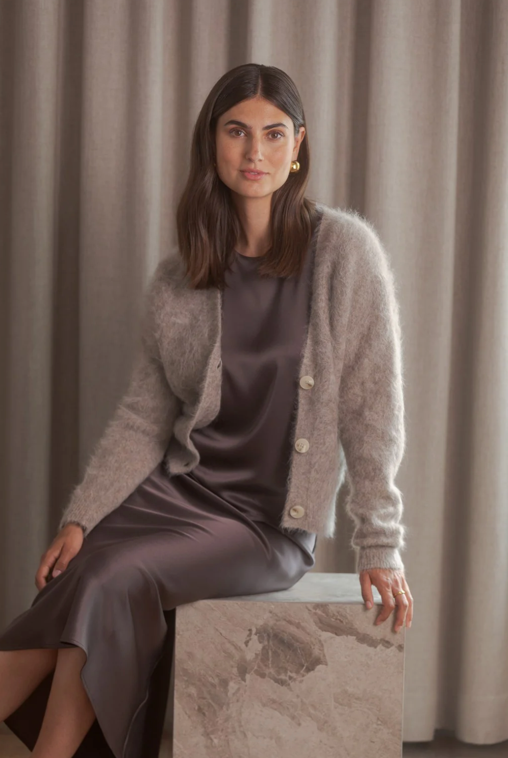 Original Story Tianna midi satiinihame, dark chocolate