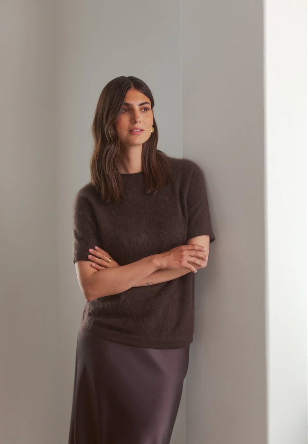 Karlie lyhythih cashmere neule, dark chocolate
