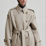 Walance pitkä villakangastakki, beige melange