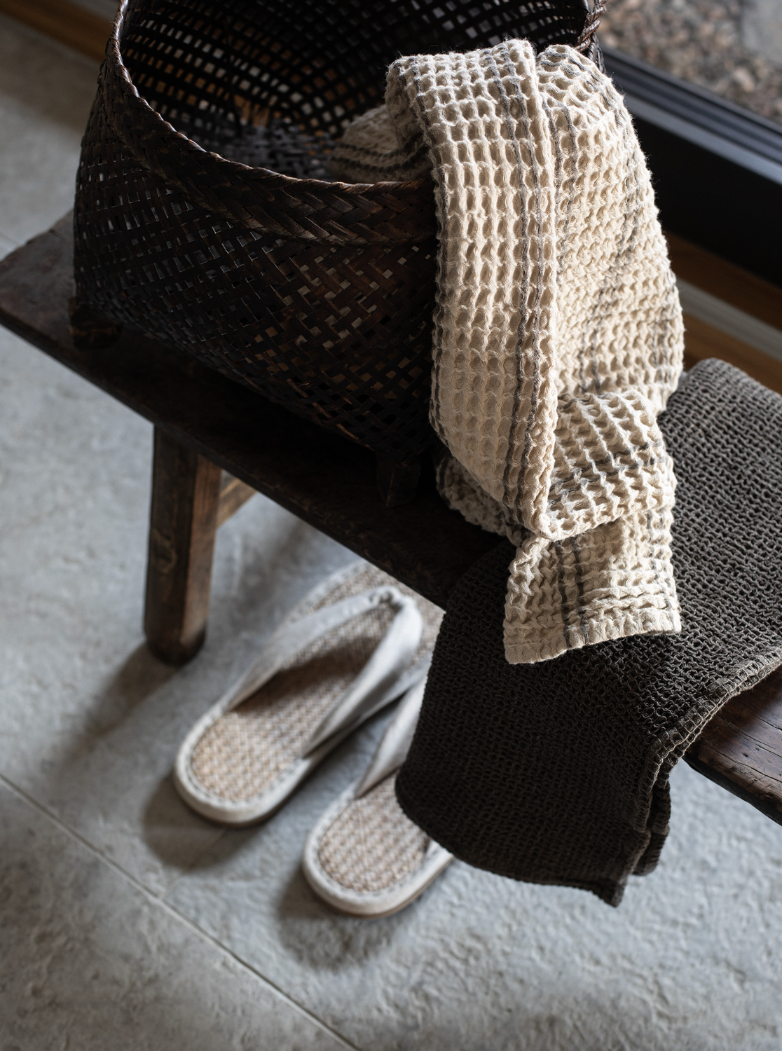 Nella vohvelipyyhe 50x70, taupe stripe