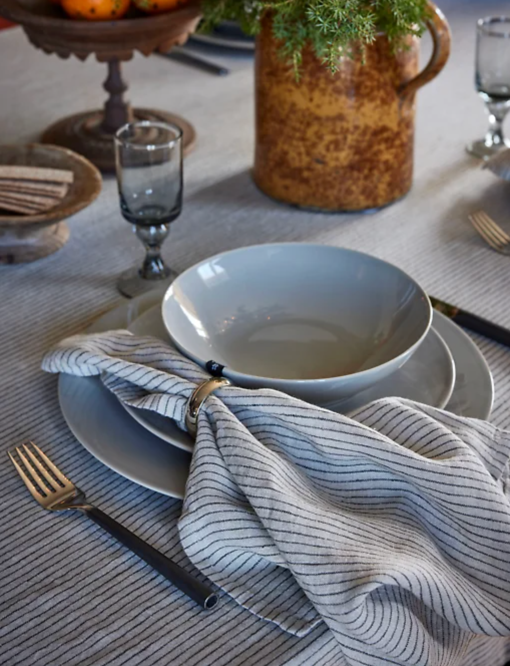 Himla - raidalliset pellavaservetit (4pl), kohl/natural