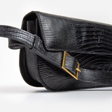 Flattered - Lillie Shoulder Bag, Leather Black Lizzard