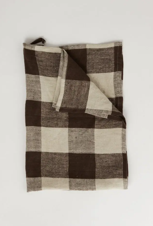 Olsson & Jensen - Johanna ruudullinen keittiöpyyhe pellavaa, brown/nat