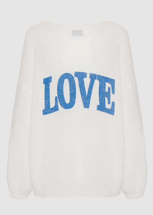 Americandreams - Silja mohairneule LOVE, white/sky blue