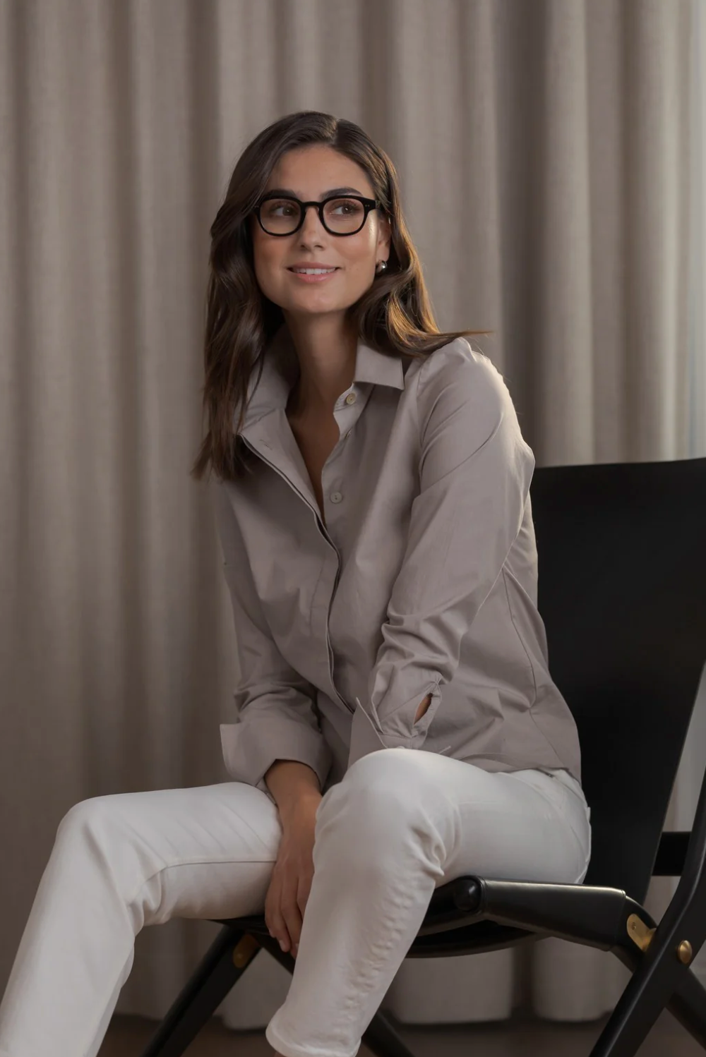 Camilla puuvillakauluspaita, greige