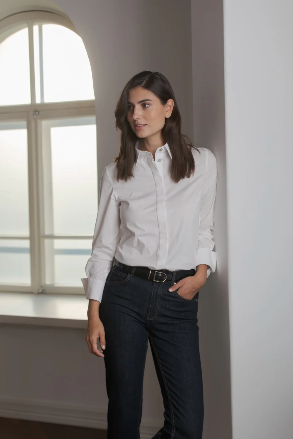 Camilla puuvillakauluspaita, white