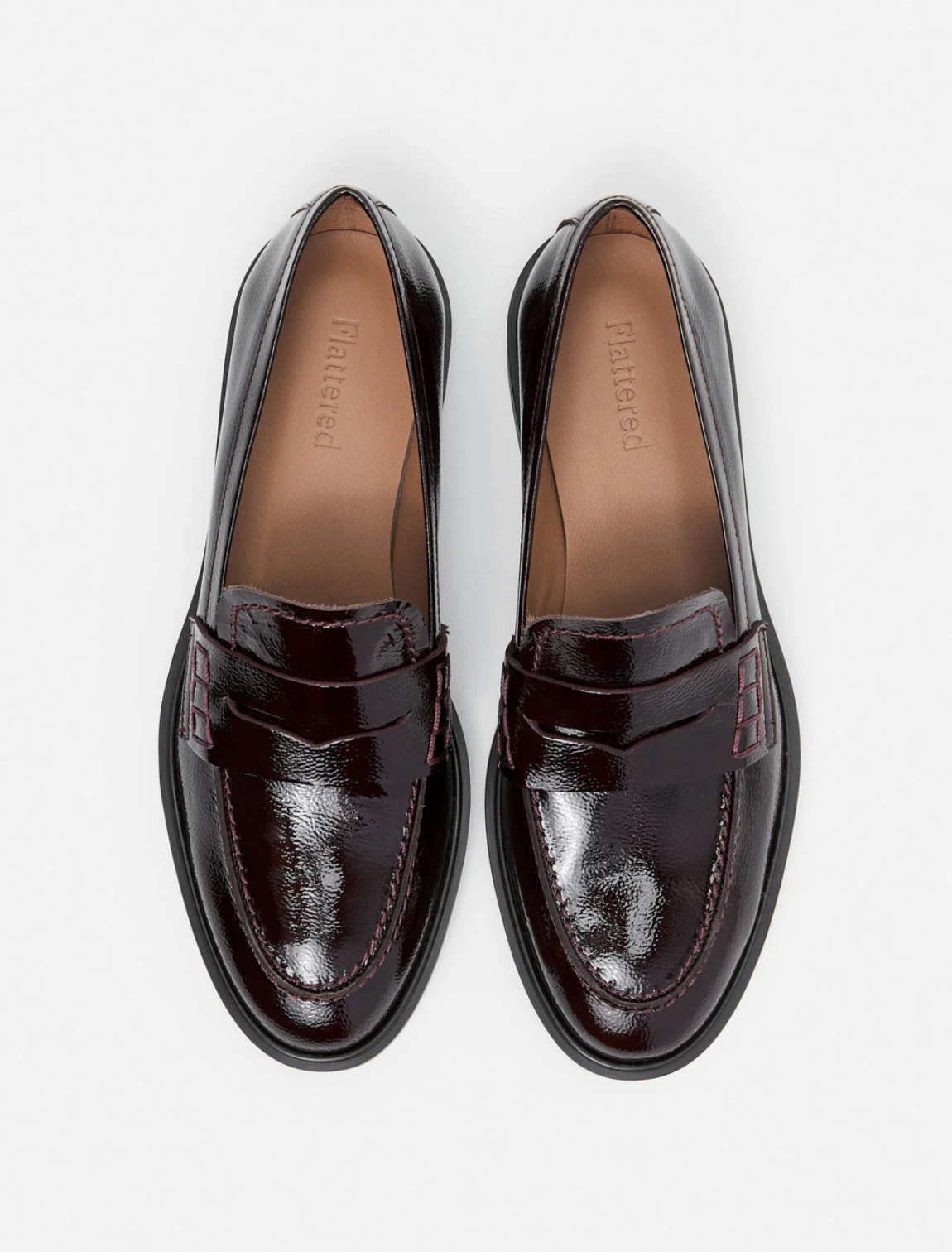 Flattered - Sara nahkaloaferit, patent burgundi