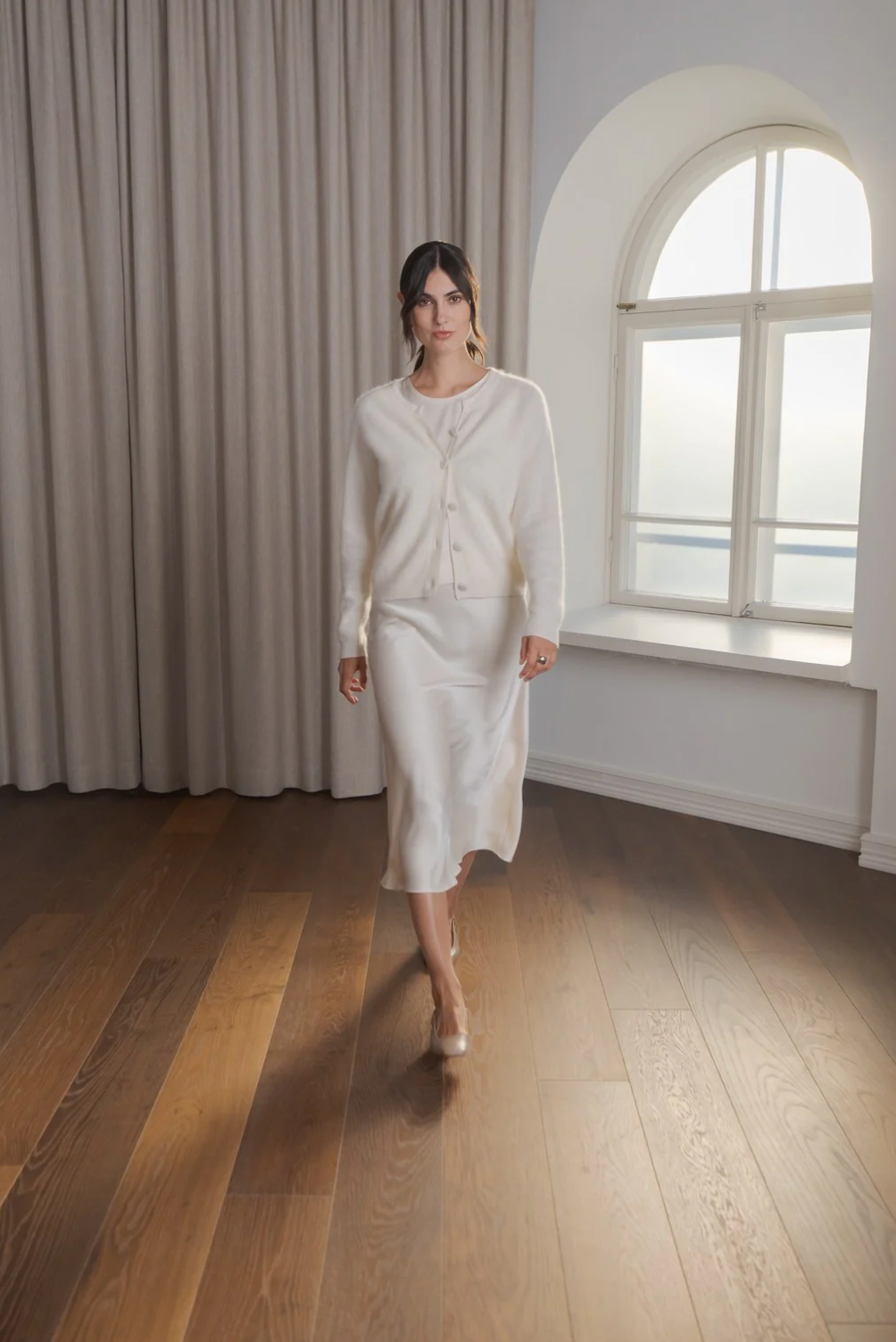Tianna midi satiinihame, cream