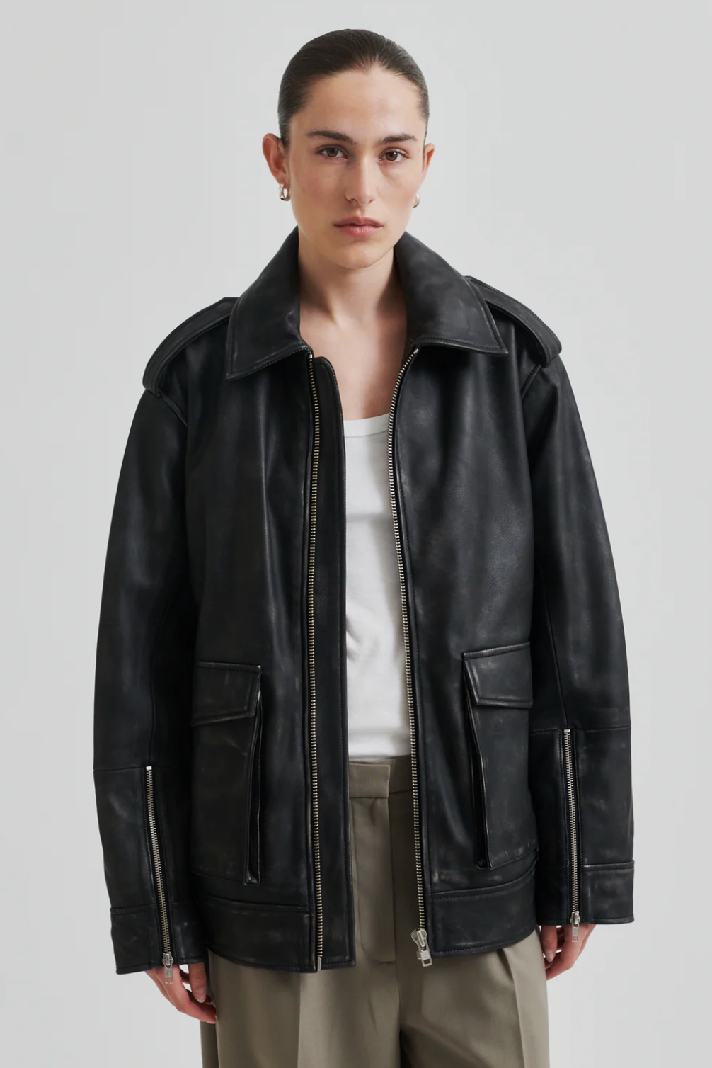 Auras Leather Jacket, black