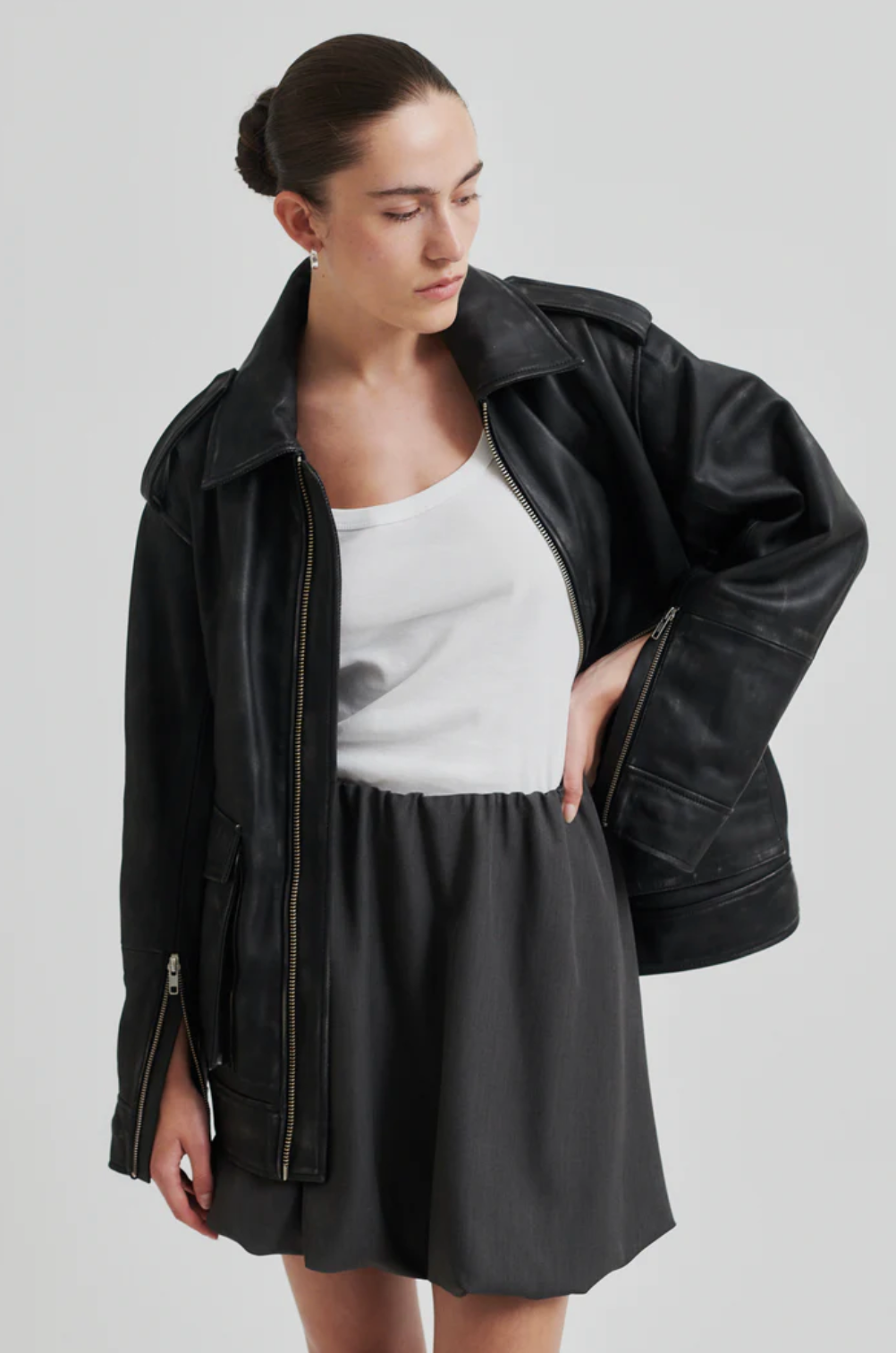 Auras Leather Jacket, black