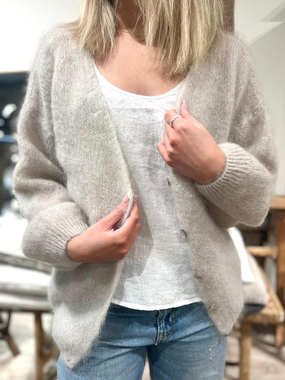 Americandreams - Cornelia mohairneuletakki, beige