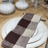 Olsson & Jensen - Johanna ruudullinen keittiöpyyhe pellavaa, brown/nat