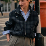 Camille Check lyhyt villakangastakki, Salute Navy