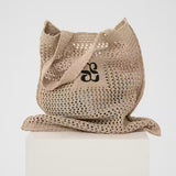 Crochet Tote Bag, Beige Melange