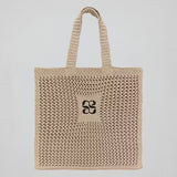 Crochet Tote Bag, Beige Melange