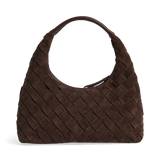 Hayma Suede Weave Handbag, Dark Brown