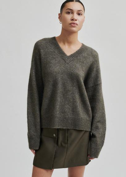 Brook neule v-neck, chocolate chip