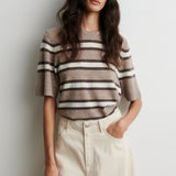 Vilna lyhythihainen neulepusero, Light Beige Melange