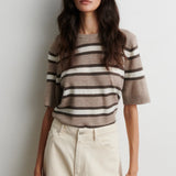 Vilna lyhythihainen neulepusero, Light Beige Melange