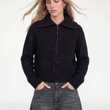 Welma Hulda Knit Zip neuletakki, Black