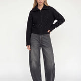 Welma Hulda Knit Zip neuletakki, Black