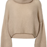 Andrea Rollneck Cropped Alpaca Pullover, Beige