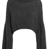 Andrea Rollneck Cropped Alpaca Pullover, Black