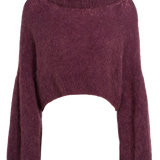 Andrea Rollneck Cropped Alpaca Pullover, Bordeaux