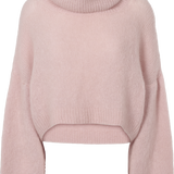Andrea Rollneck Cropped Alpaca Pullover, Light Pink