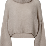Andrea Rollneck Cropped Alpaca Pullover, Light Taupe