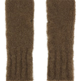 Cable Knit Vest Fingerless Gloves, Dark Brown