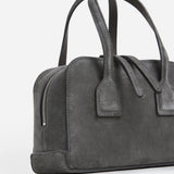 Laci Mini Bowler Bag Suede, Stone Grey