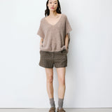 Atticus lyhythihainen neulepusero v-kauluksella, Mocha