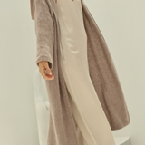 June Long Alpaca Cardigan With Hood, Light Taupe