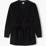 Pitkä harjattu cashmereneuletakki vyöllä, Black
