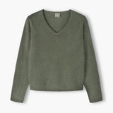 Pitkähihainen cashmereneule v-kaula-aukolla, Light Olive