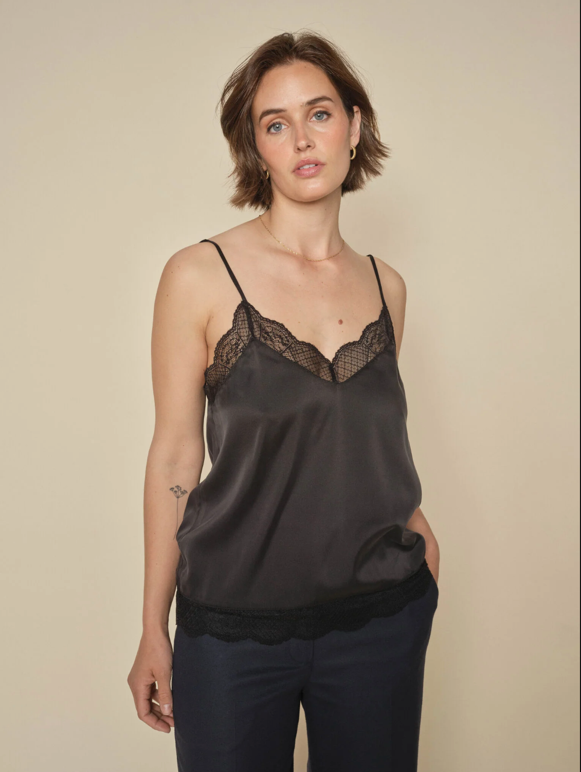 Mos Mosh - Ditte Silk Lace Singlet, black