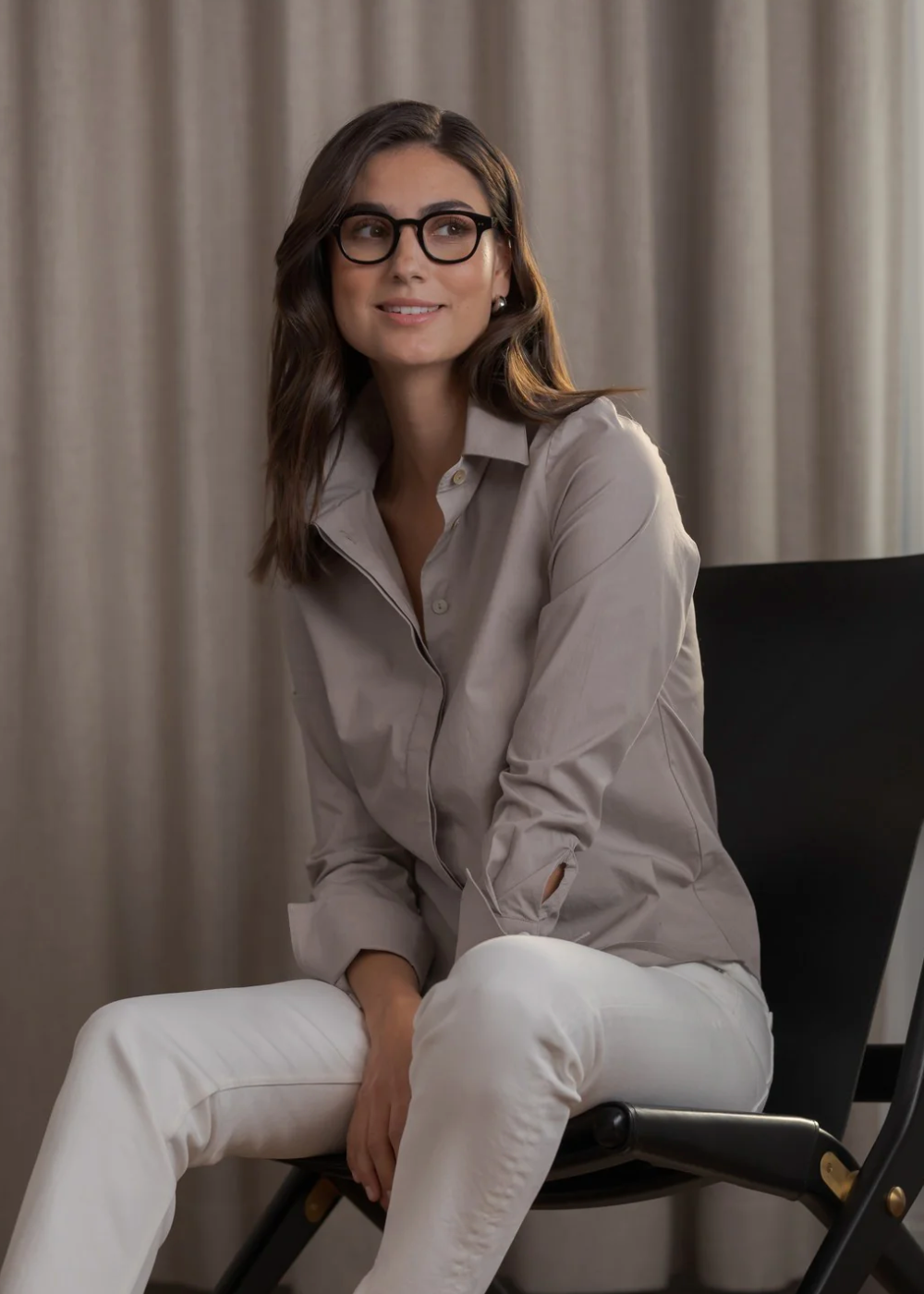 Camilla puuvillakauluspaita, greige