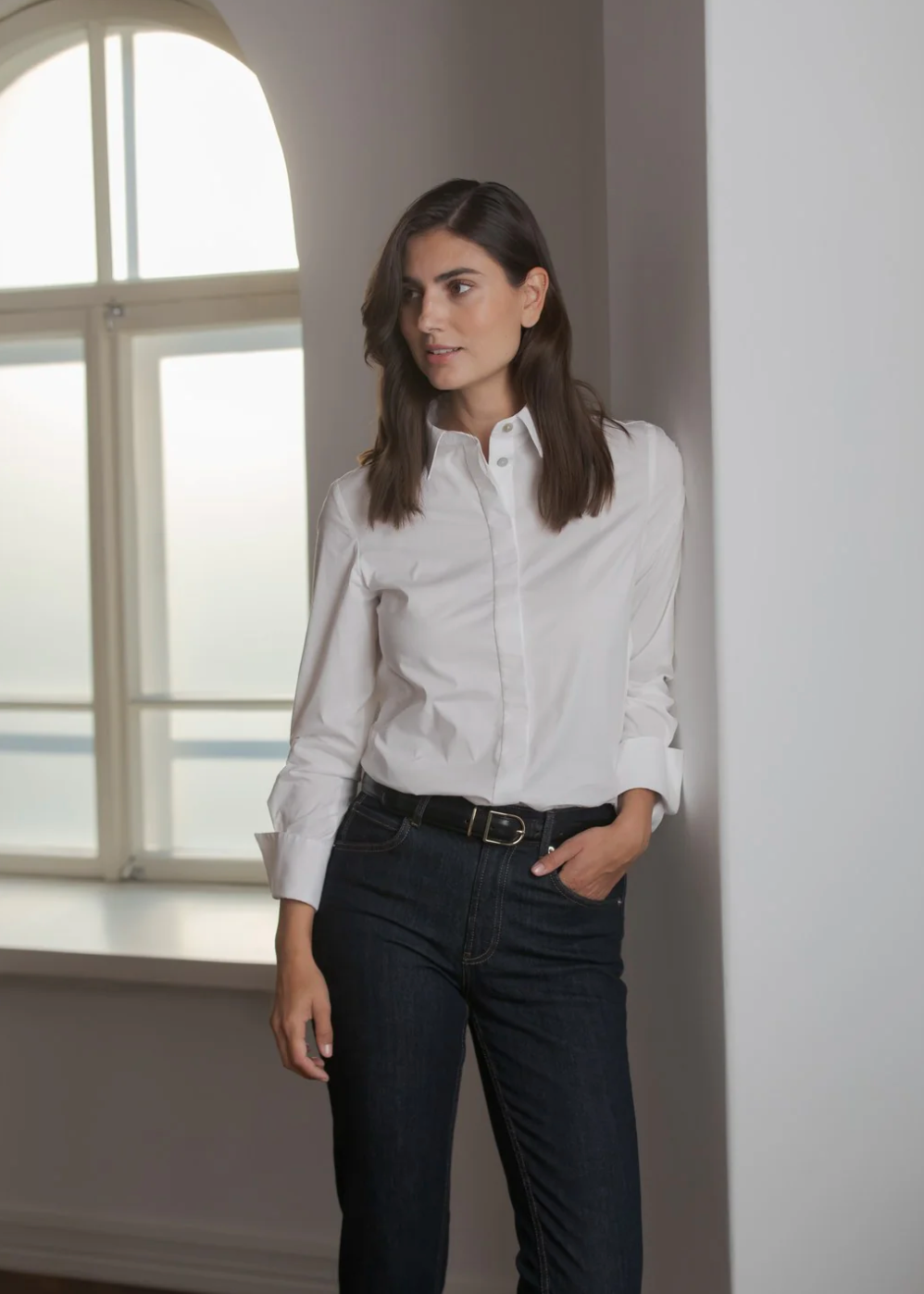 Camilla puuvillakauluspaita, white