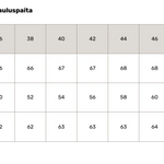 Cami kauluspaita luomupuuvillaa, mittataulukko
