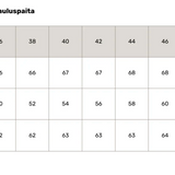 Cami kauluspaita luomupuuvillaa, mittataulukko
