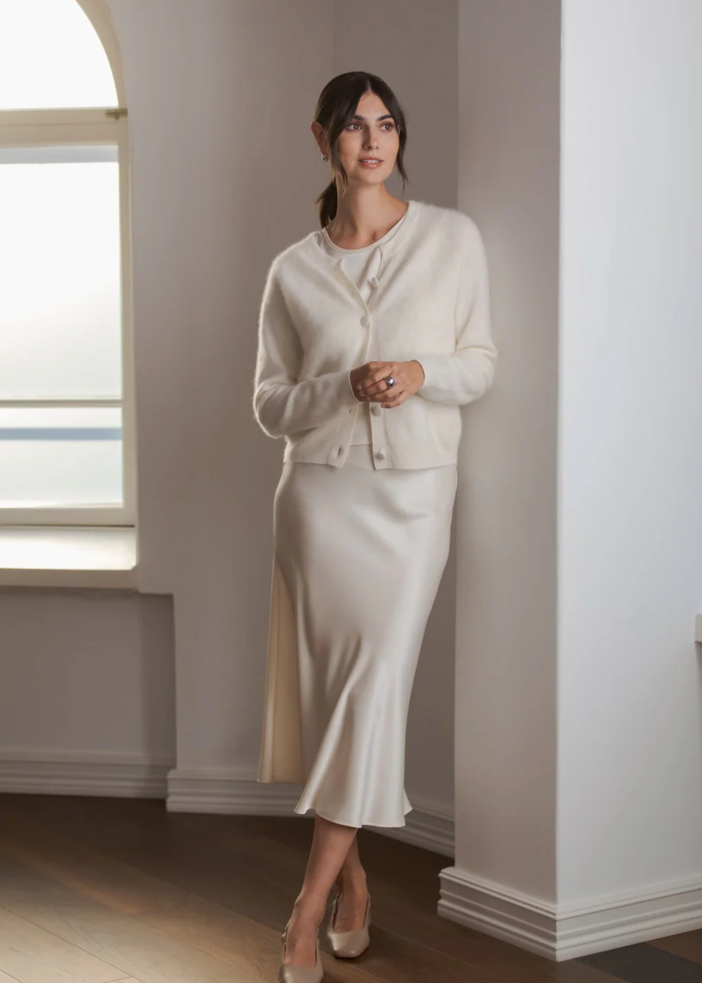 Tianna midi satiinihame, cream