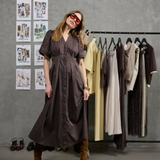Poppy brodeerattu puuvillamekko, Dark Brown
