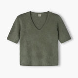 Lyhythihainen cashmereneule v-kaula-aukolla, Light Olive