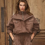 AlinaCC Double Funnel Neck Jacket, Brown TULOSSA!