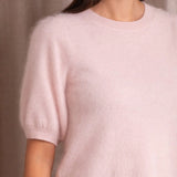 Lyhythihainen cashmereneule puff-hihoilla, Pale Pink