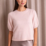 Lyhythihainen cashmereneule puff-hihoilla, Pale Pink