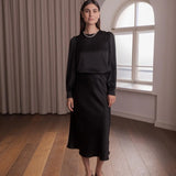 Pitkähihainen satiinipaita puhvihihalla, Black