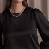 Pitkähihainen satiinipaita puhvihihalla, Black