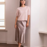 Lyhythihainen cashmereneule puff-hihoilla, Pale Pink